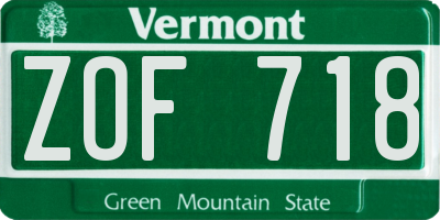 VT license plate ZOF718
