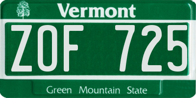 VT license plate ZOF725