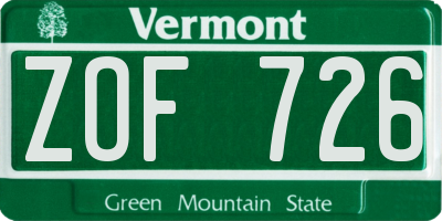VT license plate ZOF726