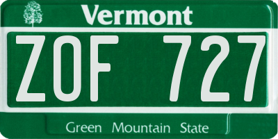 VT license plate ZOF727