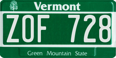 VT license plate ZOF728