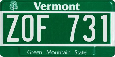 VT license plate ZOF731