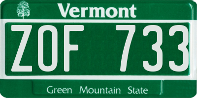 VT license plate ZOF733