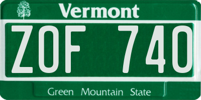 VT license plate ZOF740