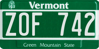 VT license plate ZOF742