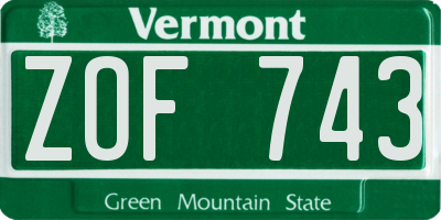 VT license plate ZOF743