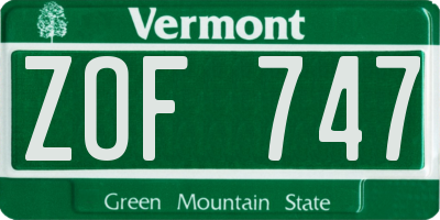 VT license plate ZOF747