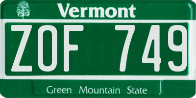 VT license plate ZOF749