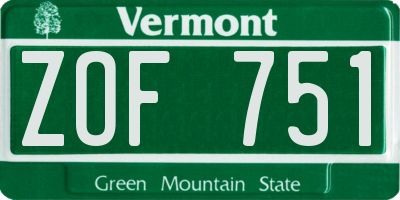 VT license plate ZOF751