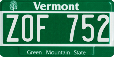 VT license plate ZOF752