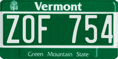 VT license plate ZOF754