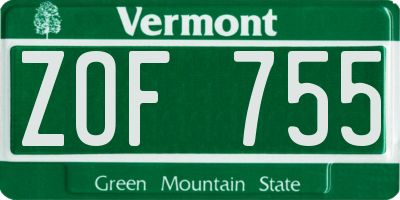 VT license plate ZOF755