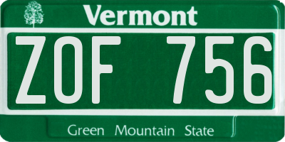 VT license plate ZOF756