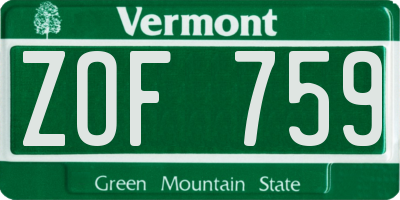 VT license plate ZOF759