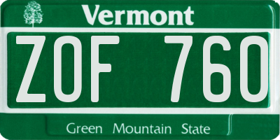 VT license plate ZOF760