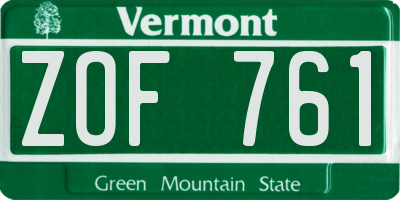 VT license plate ZOF761