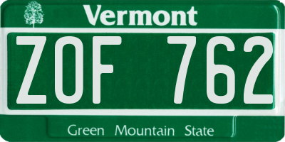 VT license plate ZOF762