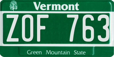 VT license plate ZOF763