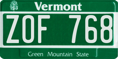 VT license plate ZOF768