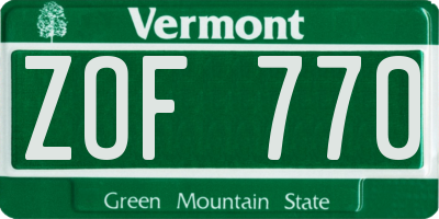 VT license plate ZOF770
