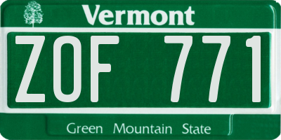 VT license plate ZOF771
