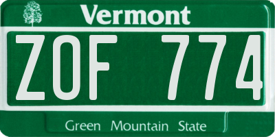 VT license plate ZOF774