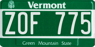 VT license plate ZOF775