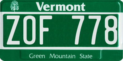 VT license plate ZOF778