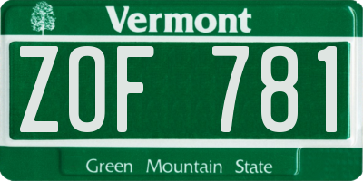 VT license plate ZOF781