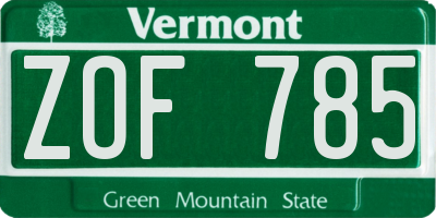 VT license plate ZOF785