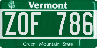 VT license plate ZOF786