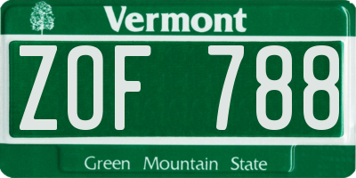 VT license plate ZOF788