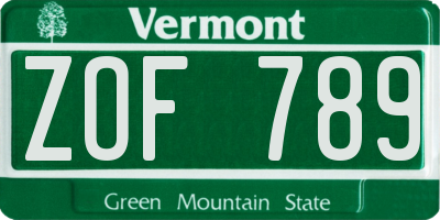 VT license plate ZOF789