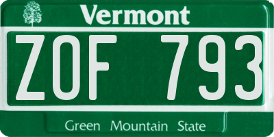 VT license plate ZOF793