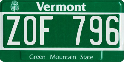 VT license plate ZOF796
