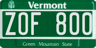 VT license plate ZOF800