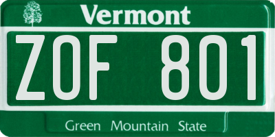 VT license plate ZOF801