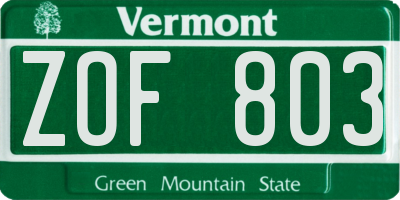 VT license plate ZOF803