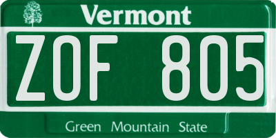 VT license plate ZOF805