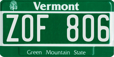 VT license plate ZOF806