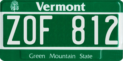 VT license plate ZOF812