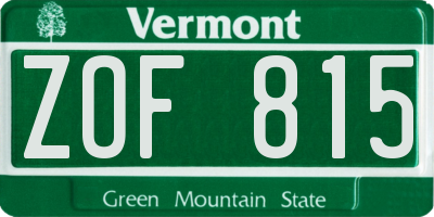 VT license plate ZOF815