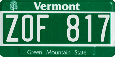 VT license plate ZOF817