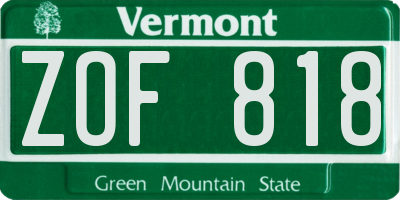 VT license plate ZOF818
