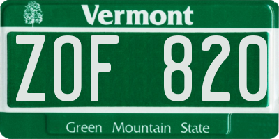 VT license plate ZOF820