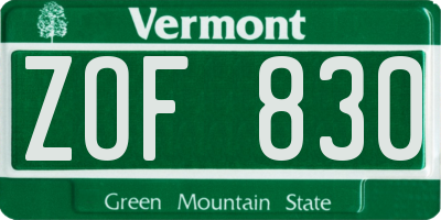 VT license plate ZOF830