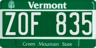 VT license plate ZOF835