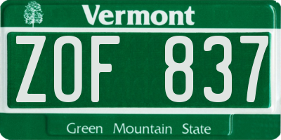 VT license plate ZOF837