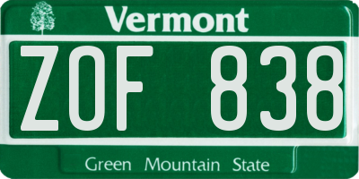 VT license plate ZOF838