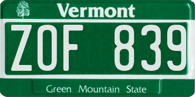 VT license plate ZOF839